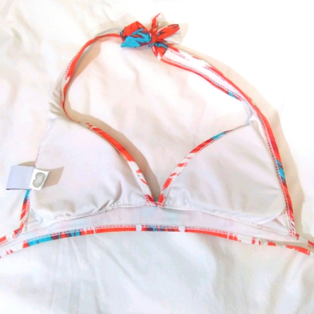 Island Love Orange Turquoise Bikini Top Large - Picture 2 of 3
